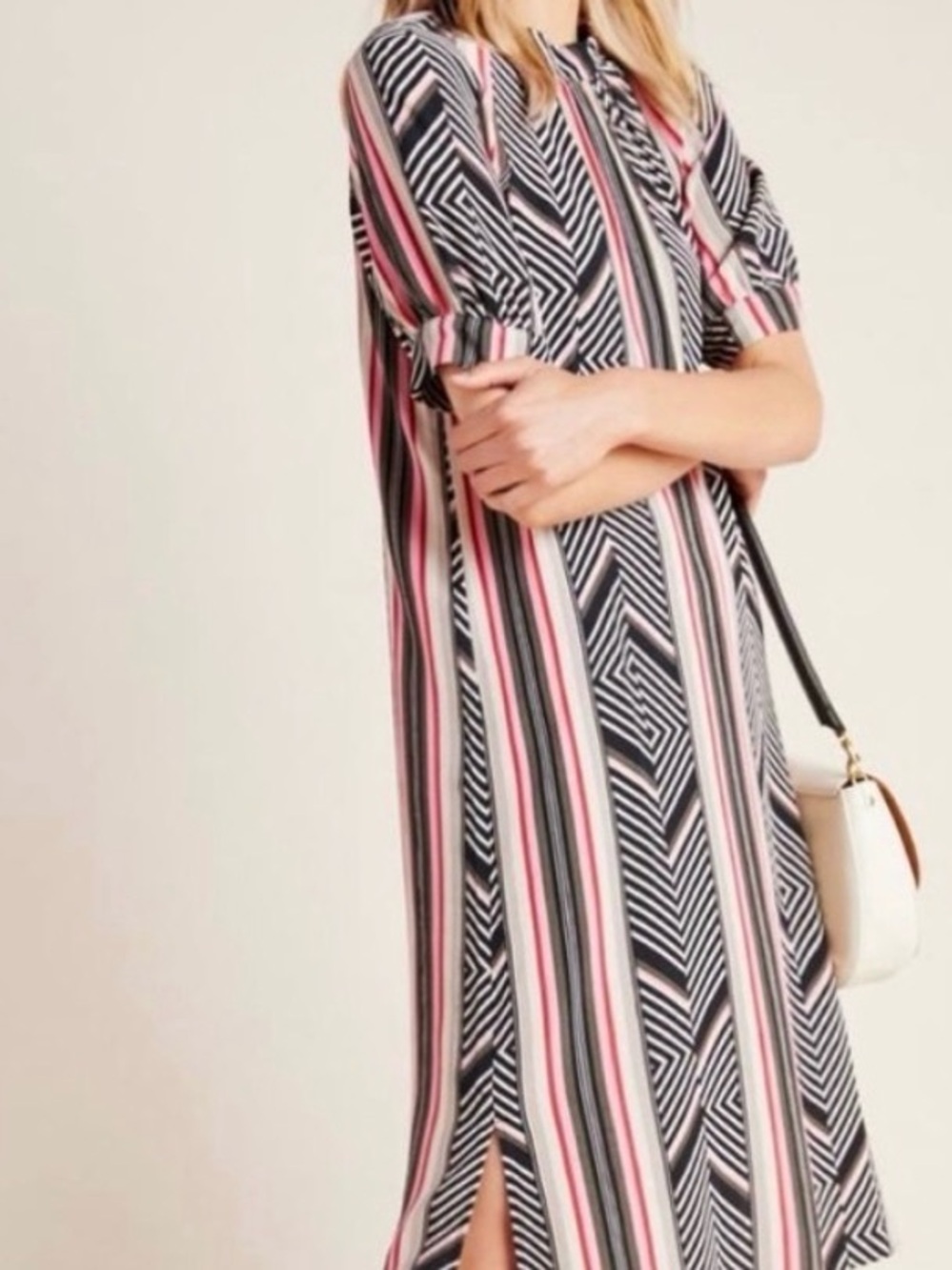 Anthropologie McKenzie Mock Neck Tunic Dress Geometric Stripe SP